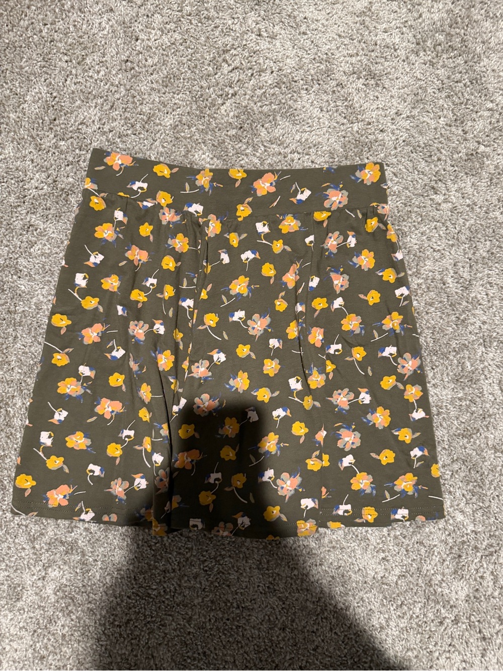 Pact Olive Mini Skirt with Yellow & Pink Floral Print